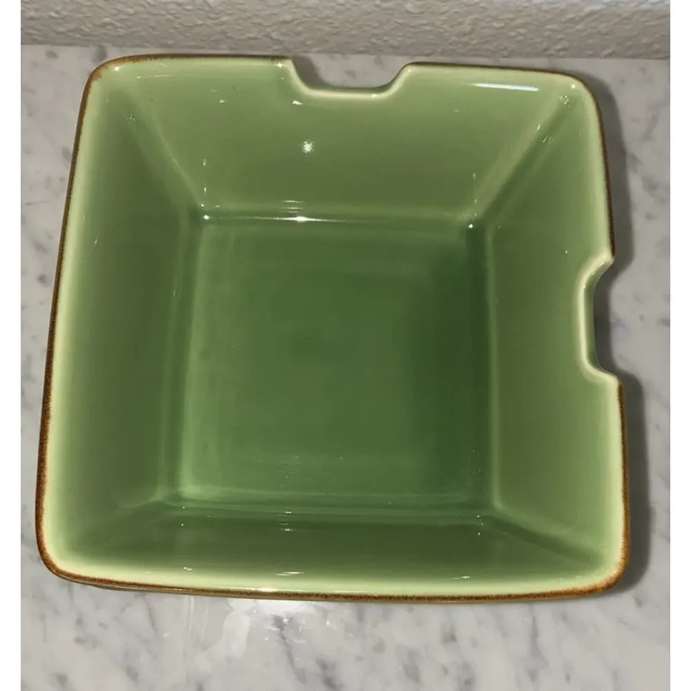 Pottery Barn Square Ramen Rice Noodle Bowl 6” Notch For Chopsticks Green